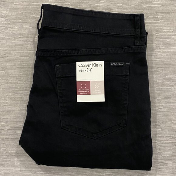 Calvin Klein Chino Pants Mens 36 x 32 Black Slim Fit Straight Flex Waist Cotton - Picture 5 of 13